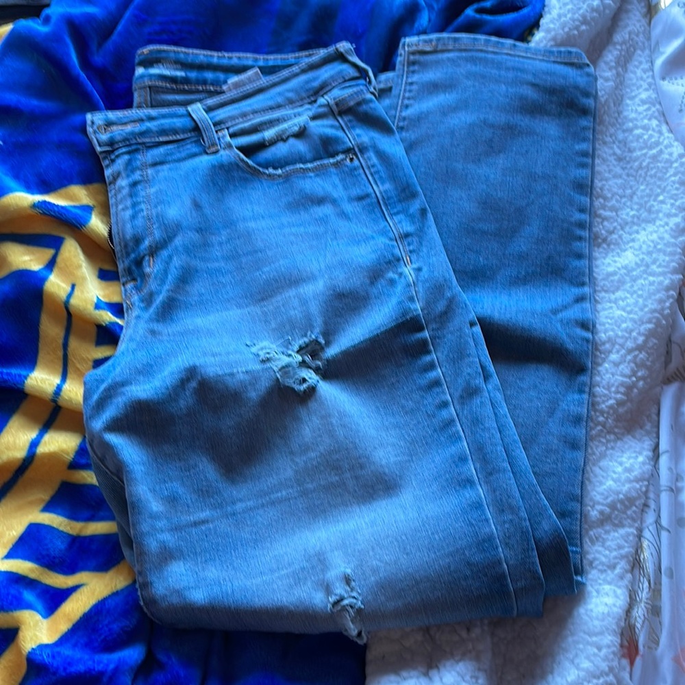 Blue power slim straight high rise jeans